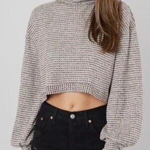 Free People Waffle Knit Long Sleeve Cropped Turtleneck Burgundy